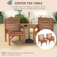 Outsunny Wooden Garden Love Seat w/ Coffee Table Umbrella Hole, Tan Brown(m-6)