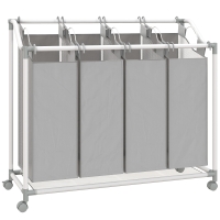 HOMCOM Mobile laundry basket, dirty laundry cart, rolling hamper with 4 removable bags, 4 x 40L, 97 x 38 x 81 cm, gray