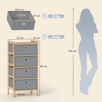 HOMCOM Chest of Drawers, 4 Fabric Drawers Narrow Dresser with Bamboo Frame, Light Grey(m-3)