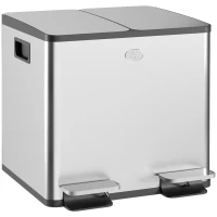 HOMCOM 30L Dual Compartment Stainless Steel Bin, with Deodoriser Holders - Silver Tone(m-1)