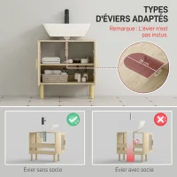 HOMCOM Bathroom under-sink cabinet under-sink cabinet rattan doors pine legs 2 tiers 60 x 30 x 60 cm oak(m-4)