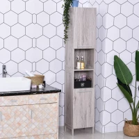 HOMCOM Meuble Colonne Rangement Salle de Bain dim. 30L x 32l x 172H cm 2 placards avec étagère + 2 niches MDF Imitation Bois Gris(m-11)