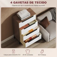 HOMCOM Cómoda com 4 Gavetas de Tecido Frentes com Padrão de Diamante Móvel de Arrumação 59,5,5x30x92,5 cm Madeira e Branco(m-4)