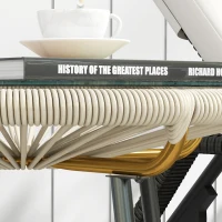 Outsunny Round Garden Coffee Table in Rattan-Effect Resin with Metal Frame and Tempered Glass Top Ø 50 x 50 cm Cream(m-7)