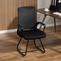 HOMCOM Chaise de bureau ergonomique sans roulettes, chaise de conférence avec dossier en maille, soutien lombaire, noir(m-10)