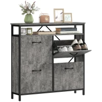 HOMCOM Shoe Storage Cabinet with 4 Flip Drawers and Open Shelf - Cement Grey(m-10)