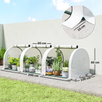 Outsunny Mini Garden Greenhouse Tomato Greenhouse 300L x 100l x 80H cm Steel PE High Density 140 g/m² UV-resistant 3 windows White(m-3)