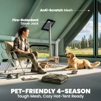 Outsunny Inflatable Camping Tent, 4 Season Hot Tent 10000mm Waterproof with Chimney Opening, Sky Light and Air Pump, Green(m-7)