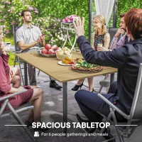 Outsunny Garden Dining Table, 150 x 90 cm Rectangle Outdoor Table with 5 cm Parasol Hole, Slatted Tabletop and Steel Frame for Patio Balcony, (Table Only) Brown(m-4)