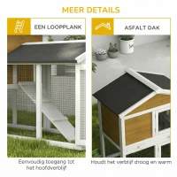 PawHut Konijnenhok 2 verdiepingen konijnenhok hout konijnenkooi met bitumendak ren helling deuren 147x54x84 cm geel(m-7)