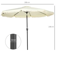 Outsunny Round Tilting Parasol Ø 268 cm with Fringes High-Density Polyester Fabric 180 g/m² Solar Protection Cream(m-3)