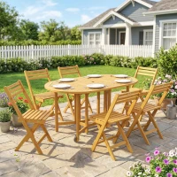 Outsunny Set Pranzo 7 Pezzi, Tavolo Estensibile Legno e 6 Sedie Pieghevoli per Giardino(m-2)