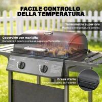 Outsunny Barbecue a Gas con 2 Bruciatori, Tavolini Laterali e Vassoio Raccogli Grassi, Nero.(m-6)