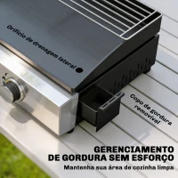 Outsunny Barbecue a Gás com 2 Queimadores de 5 kW Barbecue Portátil com Placa Grelha de Aquecimento e Recipiente para Gordura Preto(m-6)