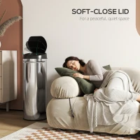 HOMCOM 50-litrowy kosz na śmieci z czujnikiem i funkcją Soft-Close, bezdotykowy kosz ze stali nierdzewnej dla higienicznych kuchni, biur, w kolorze srebrnym(m-7)