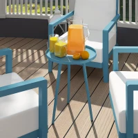 Outsunny Round Garden Coffee Table, Outdoor Side Table with Rounded Steel Edge, dim. Ø40 x 50H cm blue(m-9)