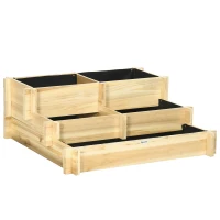 Outsunny Solid Wood Garden Planter Box, 3-Tier Stepped Raised Planter, 93 x 93 x 35 cm, Natural Wood Effect(m-1)