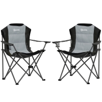 Outsunny Set of 2 Padded High-Back Folding Camping Chairs with Cup Holder, 120 kg Capacity, Dark Gray