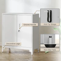 HOMCOM Metal Storage Cabinet with Locking Doors, Office Storage Cupboard, Lockable Filing Cabinet for Home Office, Garage, Utility Room, White(m-6)