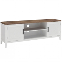 HOMCOM Mueble TV 140 cm, mueble para televisor de hasta 106,68 cm con 2 puertas, 2 compartimentos abiertos, blanco y marrón