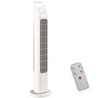 HOMCOM Turmventilator mit Fernbedienung, 7,5-Stunden-Timer, leiser Ventilator für Schlafzimmer, Weiß(m-1)