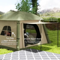 Outsunny Inflatable Camping Tent w/ Hand Pump, Easy Setup 1/2 Person Blow Up Tent Waterproof 190T Taffeta w/ Mesh Windows, Doors and Carry Bag, Brown(m-6)
