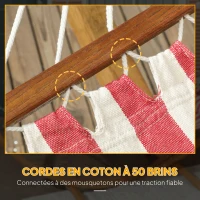 Outsunny Freestanding 1-Person Hammock, Hammock with Wooden Stand Head Pillow, Cotton Bed, 310x118x120cm, Red and White(m-6)