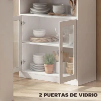 HOMCOM Mesa de Bar Extensible y Giratoria 90° con Estantes Abiertos y 2 Puertas de Vidrio 150x80x105,5 cm Blanco y Natural(m-6)