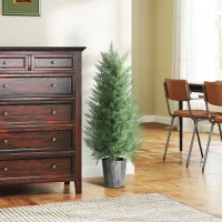 HOMCOM 90cm Artificial Cypress Trees Set of 2, UV Resistant Artificial Plants with Decorative Pot, Fake Plants for Indoor Outdoor Decor, Green(m-7)