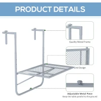 Outsunny Balcony Hanging Table, Metal Wall Mount Desk, Adjustable Folding Balcony Deck Table for Patio and Garden, Grey(m-6)