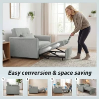 HOMCOM 3-w-1 Fotel z Funkcją Łóżka, Rozkładany Fotel Sofa z Regulowanym Oparciem, Szary(m-4)