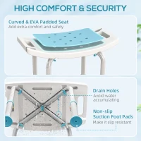 HOMCOM Shower Chair, Adjustable Height Shower Stool with Aluminium Frame and Non-Slip Feet, Bathtub Stool Seat with Padded Seat for Elderly Disabled Handicap, Turquoise(m-4)