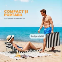 Outsunny Set 2 Șezlonguri de Plajă cu Tetieră Căptușită, din Metal și Țesătură Oxford, 150x50x2 cm, Gri și Alb(m-7)