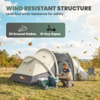 Outsunny Tenda da Campeggio Gonfiabile e Impermeabile per 2-4 Persone con Pompa, 2 Camere e Soggiorno, 485x245x188 cm, Marrone Caffè(m-4)