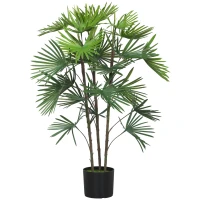 HOMCOM 90 cm Indoor Artificial Plant, fan palm artificial tree with plastic flocked pot, green(m-10)