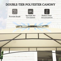 Outsunny 8' x 5' Grill Gazebo Canopy, Double Tiered Outdoor BBQ Gazebo Shelter with 2 Side Shelves, Storage Baskets, Hook for Garden, Patio, Barbecue, Picnic, Beige(m-4)