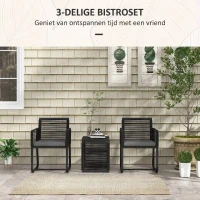 Outsunny 3-delige Bistroset Balkonset Terrasset, weerbestendig, modern design, 53 cm x 57 cm x 77 cm, Zwart + Grijs(m-4)