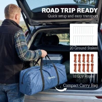 Outsunny Tienda de Camping Túnel para 4 Personas Impermeable 3000 mm Doble Capa Antivaho Altura 190 cm Azul Oscuro(m-5)