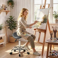 HOMCOM Salon Saddle Stool, Rolling Saddle Chair for Massage, Spa, Clinic, Beauty, Hairdressing and Tattoo, Grey(m-2)