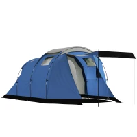 Outsunny Tenda de Camping Túnel para 4 Pessoas Impermeável 3000 mm Dupla Camada Anti-Condensação Altura 190 cm Azul Escuro(m-7)