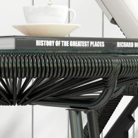 Outsunny Rattan Side Table, Round Outdoor Coffee Table, with Round PE Rattan and Tempered Glass Tabletop for Patio, Garden, Balcony, Black(m-7)