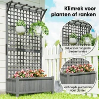 Outsunny Verhoogd bed met spalier en dak, plantenbak, bloembed, weerbestendig, hout, 90 x 45 x 183 cm, Donkergrijs(m-5)