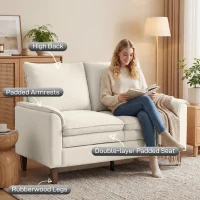 HOMCOM 146 cm dwuosobowa sofa, sofa z chenille z dwuwarstwowym obiciem, sprężynami, głębokim siedziskiem i wysokim oparciem, kremowa(m-6)
