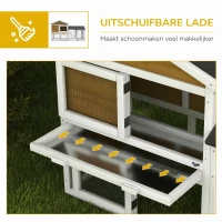 PawHut Konijnenhok 2 verdiepingen konijnenhok hout konijnenkooi met bitumendak ren helling deuren 147x54x84 cm geel(m-6)