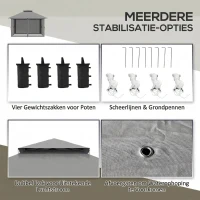 Outsunny Tuinpaviljoen 4x4 met Ventilatiedak, Snelle Montage en 4 Gaaswanden, Donkergrijs(m-7)