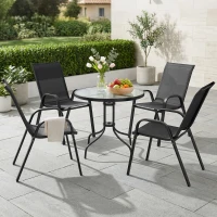 Outsunny Five-Piece Steel Patio Set, with Glass-Top Table - Black(m-2)