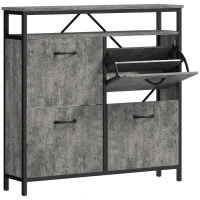HOMCOM Shoe Storage Cabinet with 4 Flip Drawers and Open Shelf - Cement Grey(m-1)