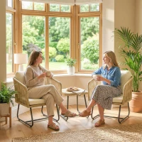 Outsunny Set bistró de ratán 3 piezas set de muebles de jardín FSC con 2 sillones, mesa de lamas de madera, cojines gruesos lavables, estructura de acero(m-5)