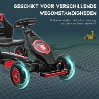 HOMCOM Kinder-Gokart met pedalen, verstelbare zitting, voor binnen en buiten, vanaf 5 jaar, rood+zwart, 121 x 58 x 61 cm(m-6)