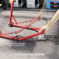 HOMCOM Motorcycle Rear Wheel Stand, 544 kg Capacity Heavy Duty Steel Motorbike Motorcycle Paddock Stand Lift with Adjustable U + L Forks, Wheels, Non-Slip Pads for Workshop Garage Repair, Red(m-7)